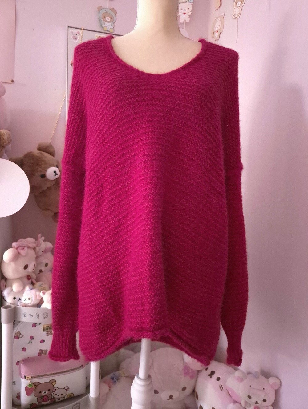 Free People All Mine Hot Fuchsia Pink Cotton / Alpacs Fuzzy Oversize Sweater